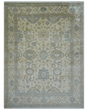 Hand Knotted Beige Traditional Oushak Design 9x12 Wool Rug