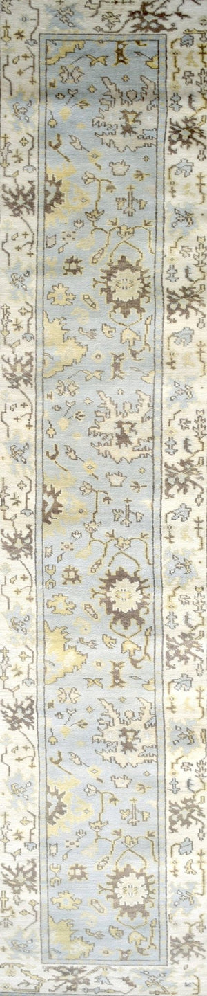 Hand Knotted Blue and Beige Traditional Oushak Wool Area Rug