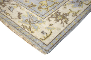 Hand Knotted Blue and Beige Traditional Oushak Wool Area Rug
