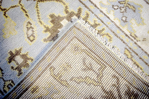 Hand Knotted Blue and Beige Traditional Oushak Wool Area Rug