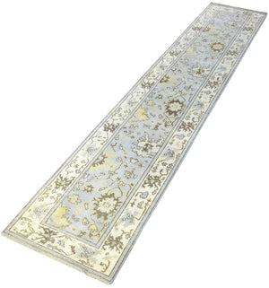 Hand Knotted Blue and Beige Traditional Oushak Wool Area Rug