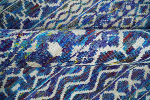 Hand Knotted Blue and Ivory 5.6x8.5 Modern Contemporary Southwestern Tribal Trellis Recycled Art Silk Area Rug