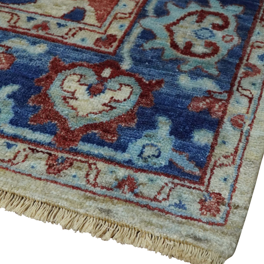 Hand Knotted Blue and Ivory Antique Vintage Style Custom Made Wool Rug