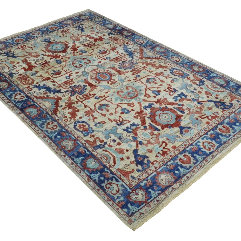 Hand Knotted Blue and Ivory Antique Vintage Style Custom Made Wool Rug