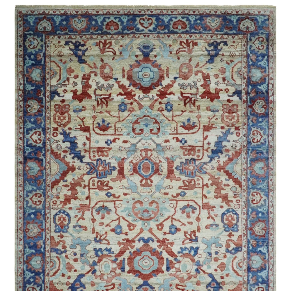 Hand Knotted Blue and Ivory Antique Vintage Style Custom Made Wool Rug