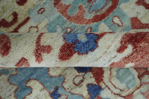 Hand Knotted Blue and Ivory Antique Vintage Style Custom Made Wool Rug