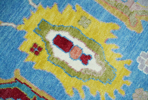 Blue and Ivory Traditional Oushak Hand Knotted Wool Area Rug