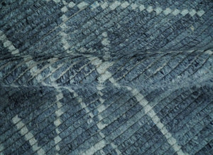 Hand Knotted Blue and Silver Trellis Moroccan Blended Wool Rug