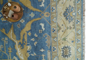 Hand Knotted Blue, Beige and Olive Oriental Oushak 8x10 Wool Area Rug