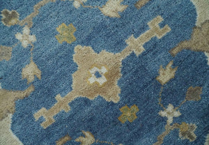 Hand Knotted Blue, Beige and Olive Oriental Oushak 8x10 Wool Area Rug