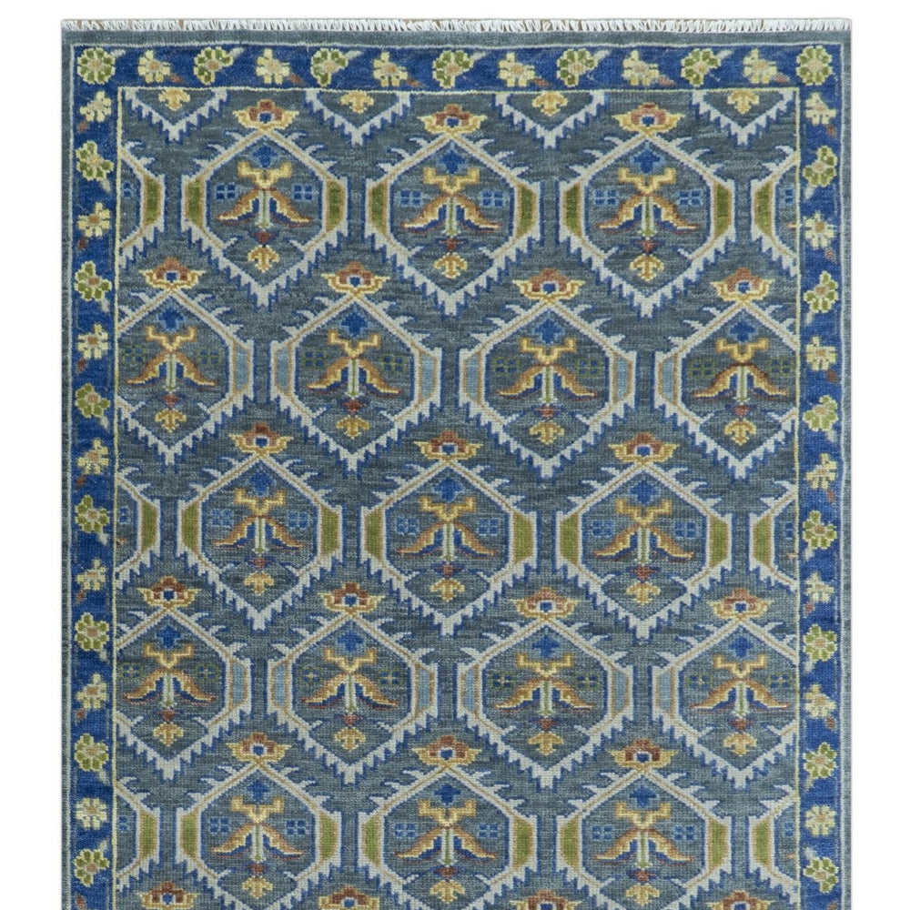 Hand Knotted Blue, Gold and Moss Green Vintage Style Custom Made wool Area Rug