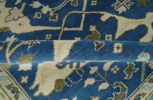 Hand Knotted Blue, Ivory and Olive 6x9 Oriental Oushak wool area rug