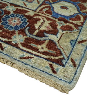 Hand Knotted Blue, Ivory and Rust Antique Persian Heriz Serapi Wool Rug