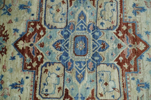 Hand Knotted Blue, Ivory and Rust Antique Persian Heriz Serapi Wool Rug