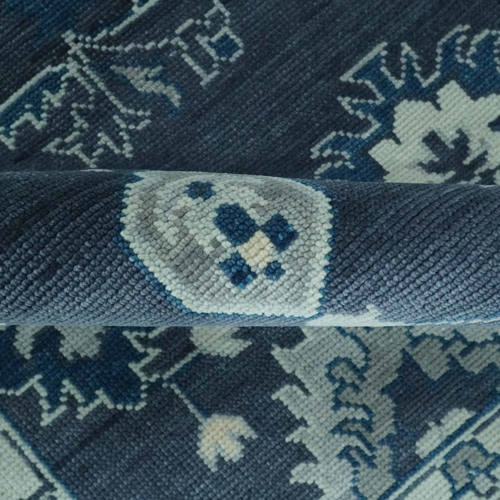 Hand Knotted Blue, Silver and Ivory Traditional Oushak Vintage Style Wool Rug
