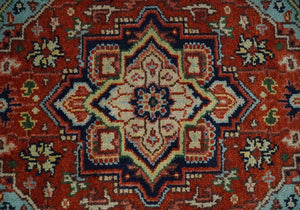 Hand knotted Brown, Aqua and Blue Traditional Heriz Serapi wool area rug