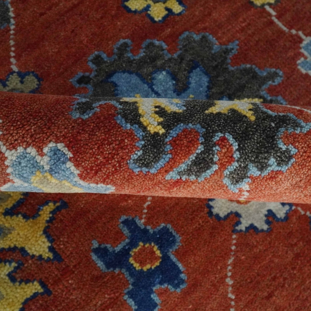 Hand Knotted Brown, Blue and Charcoal colorful Traditional Oushak Wool Area Rug