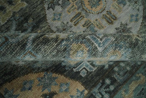 Hand Knotted Charcoal, and Aqua Oriental Khotan Multi Size Traditional Wool Area Rug