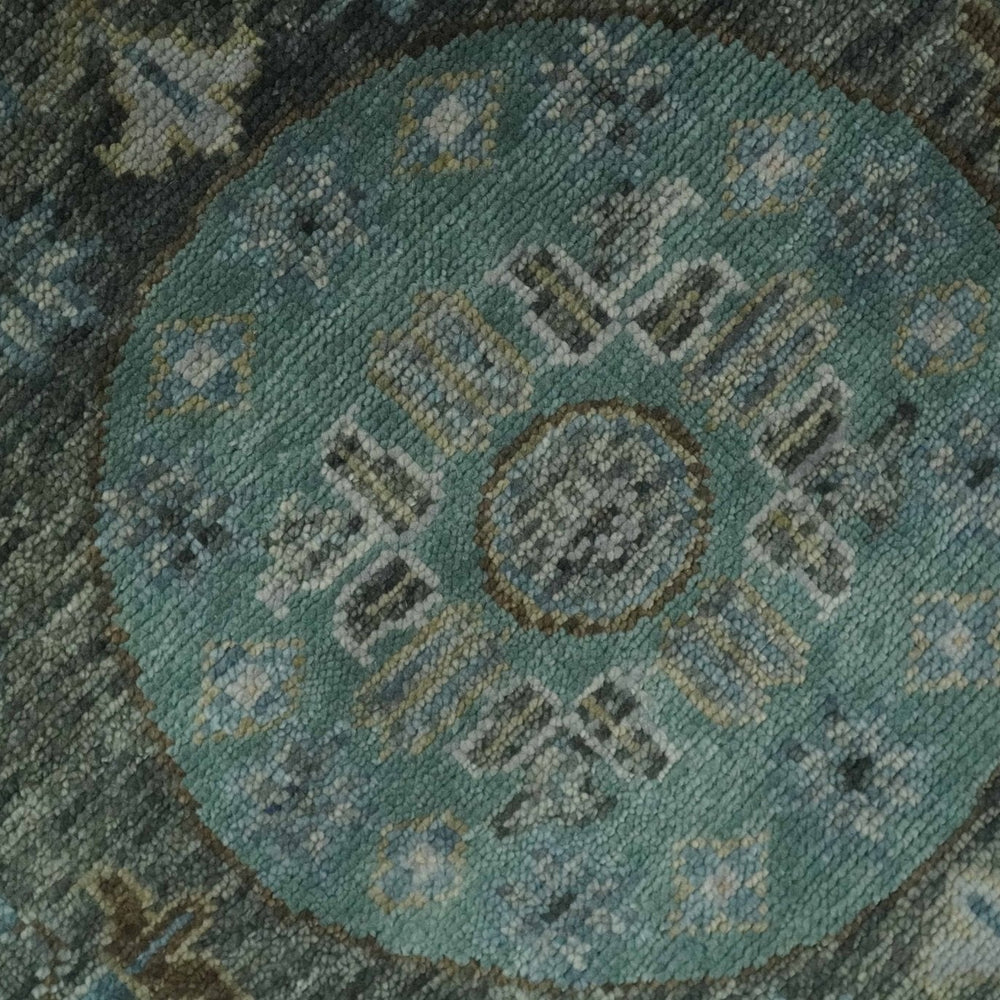 Hand Knotted Charcoal, and Aqua Oriental Khotan Multi Size Traditional Wool Area Rug