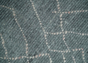Custom Made Hand Knotted Charcoal and Ivory Moroccan Trellis Rug