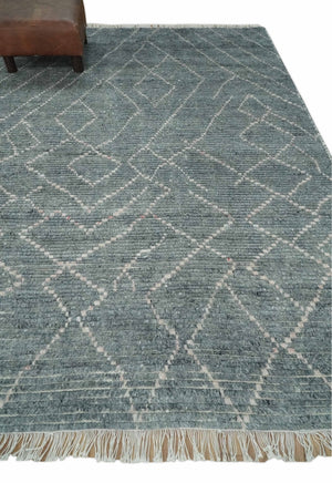Custom Made Hand Knotted Charcoal and Ivory Moroccan Trellis Rug