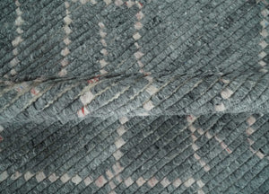 Custom Made Hand Knotted Charcoal and Ivory Moroccan Trellis Rug