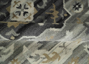 Hand Knotted Charcoal, Ivory and Beige Traditional Medallion Natural Wool Multi Size Area Rug, Kids, Living Room and Bedroom Rug