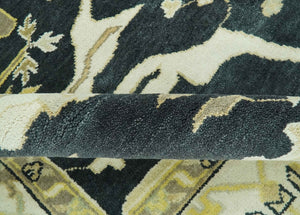 Hand Knotted Charcoal, Ivory and Olive Oriental Oushak 8x10 Wool Area Rug