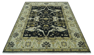 Hand Knotted Charcoal, Ivory and Olive Oriental Oushak 8x10 Wool Area Rug