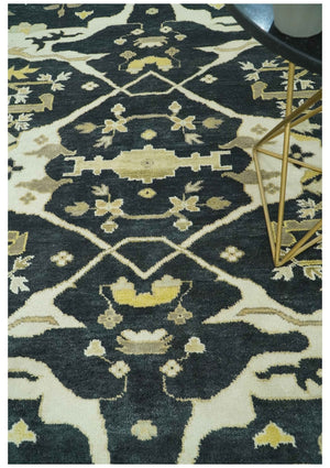 Hand Knotted Charcoal, Ivory and Olive Oriental Oushak 8x10 Wool Area Rug