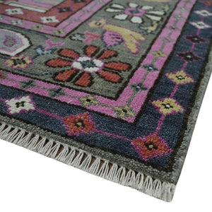 Hand Knotted Charcoal, Silver and Pink Traditional 9x12 Wool Area Rug