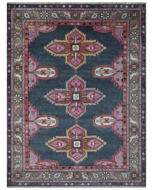 Hand Knotted Charcoal, Silver and Pink Traditional 9x12 Wool Area Rug