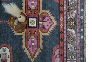 Hand Knotted Charcoal, Silver and Pink Traditional 9x12 Wool Area Rug