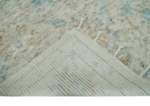 Modern Contemporary Ivory and Blue Hand Knotted Wool Rug