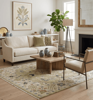 Hand Knotted Custom Made Olive, Silver and Beige Traditional Wool Rug