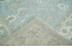 Hand Knotted Custom Made Oriental Oushak Aqua, Ivory and Beige Wool Area Rug
