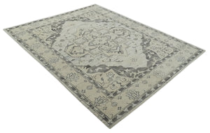 Hand Knotted Earthy Neutral Serapi Wool Rug, Charcoal, Beige and Ivory