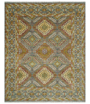 Hand Knotted Gold and Charcoal 8x10 Oriental Traditional Wool Area Rug