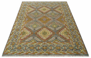 Hand Knotted Gold and Charcoal 8x10 Oriental Traditional Wool Area Rug