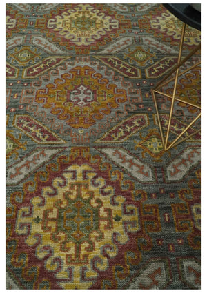 Hand Knotted Gold and Charcoal 9x12 Oriental Traditional Wool Area Rug