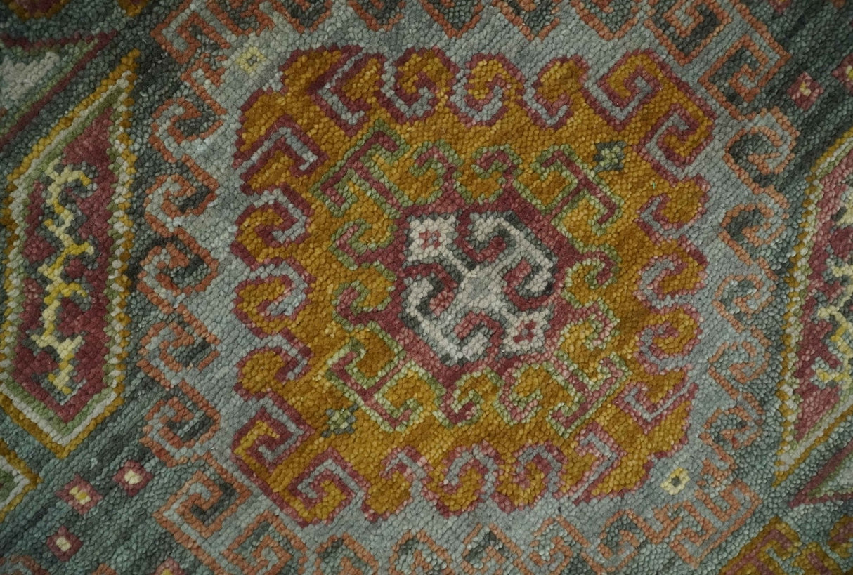 Hand Knotted Gold and Charcoal 9x12 Oriental Traditional Wool Area Rug