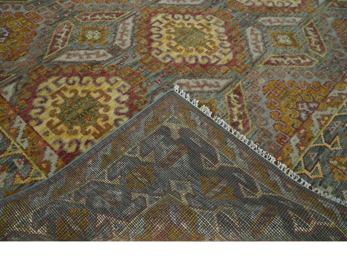 Hand Knotted Gold and Charcoal 9x12 Oriental Traditional Wool Area Rug