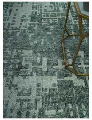 Hand Knotted Gray and Silver 5x8 Modern Abstract Contemporary Recycled Silk Rug