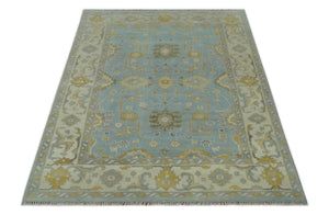 Hand Knotted Gray, Ivory and Mustard 6x8.8 Traditional Oriental Oushak wool rug