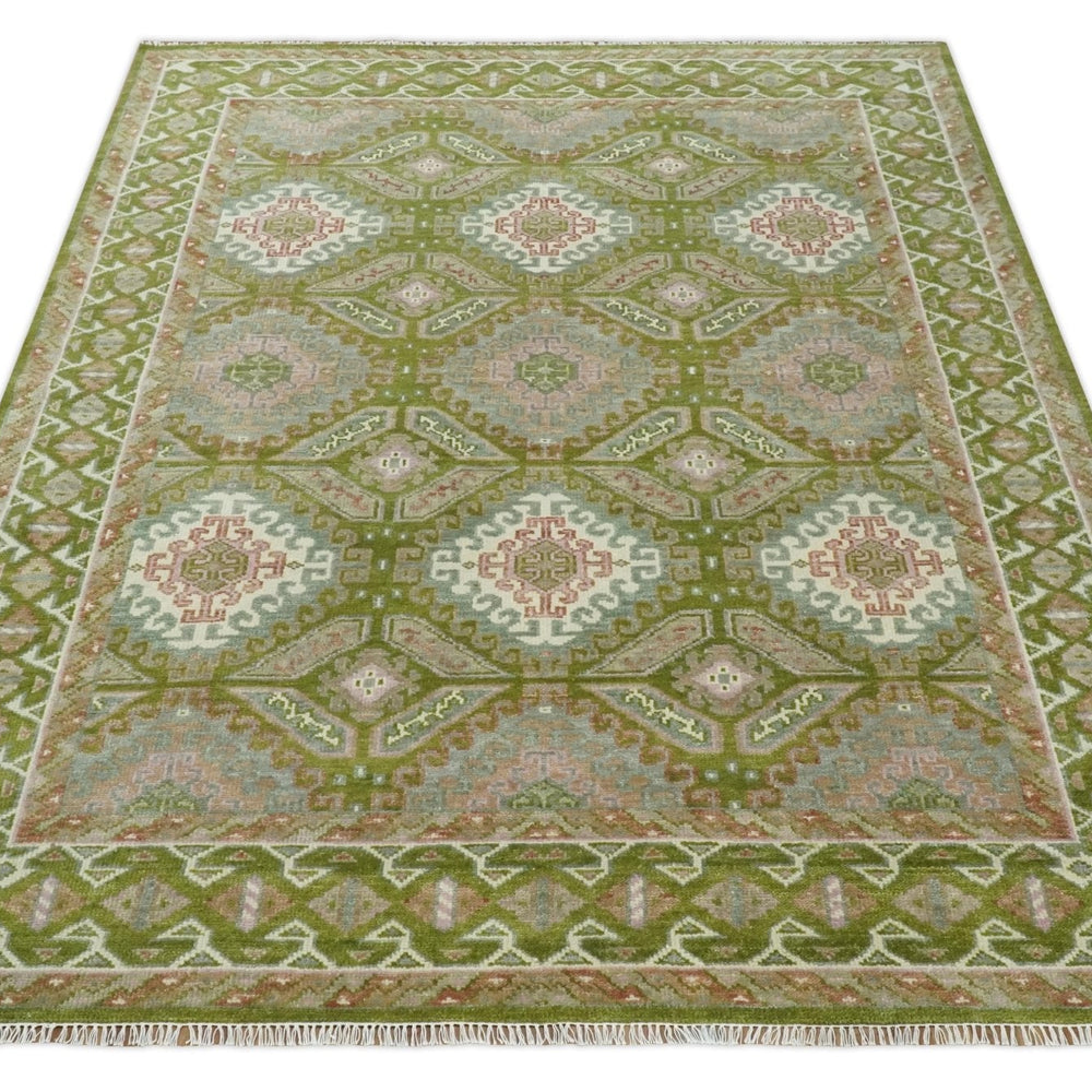 Hand Knotted Green, Ivory and Silver Oriental Traditional Multi Size Wool Area Rug