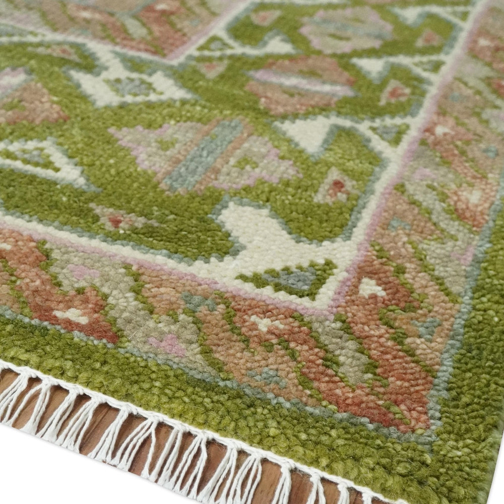 Hand Knotted Green, Ivory and Silver Oriental Traditional Multi Size Wool Area Rug