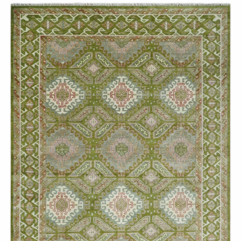 Hand Knotted Green, Ivory and Silver Oriental Traditional Multi Size Wool Area Rug
