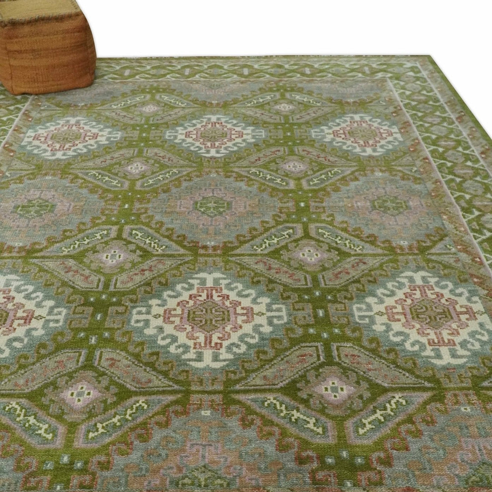 Hand Knotted Green, Ivory and Silver Oriental Traditional Multi Size Wool Area Rug
