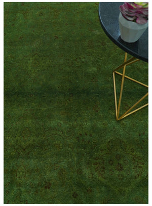 Hand Knotted Green Overdyed Traditional Oushak Design 9x12 Wool Area Rug