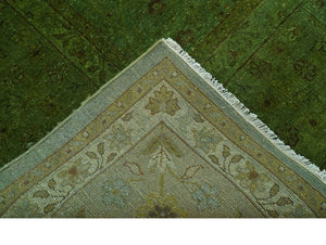 Hand Knotted Green Overdyed Traditional Oushak Design 9x12 Wool Area Rug